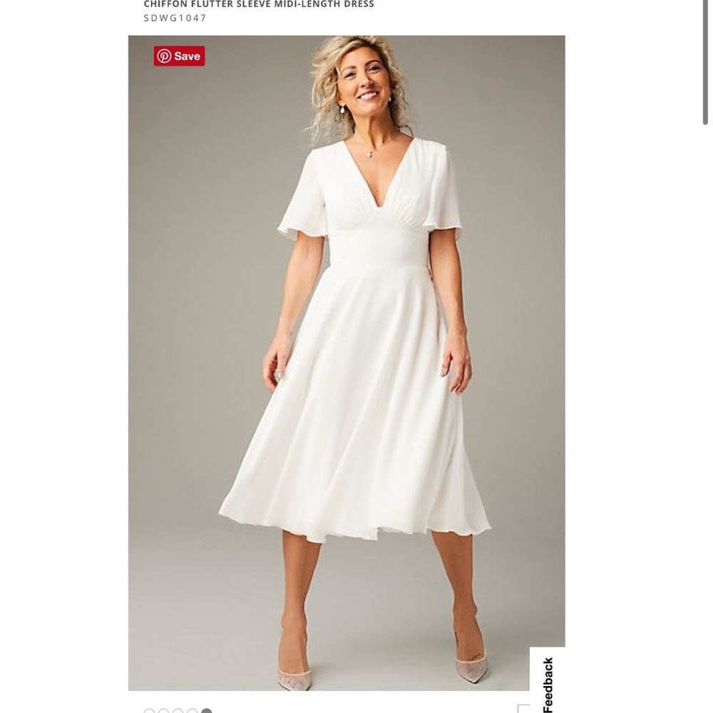 CHIFFON FLUTTER SLEEVE TEA-LENGTH DRESS